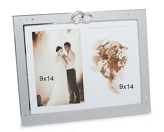 Фоторамка для двох весільних фотографій "Щасливий день" металева оздоблена кристалами розмір фото 9*14 см, фото 1