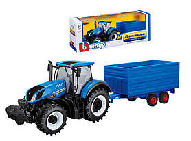 Спецтехніка трактор New Holland T7.315 HD Bburago, 1:32, з причепом, синій (18-44067)