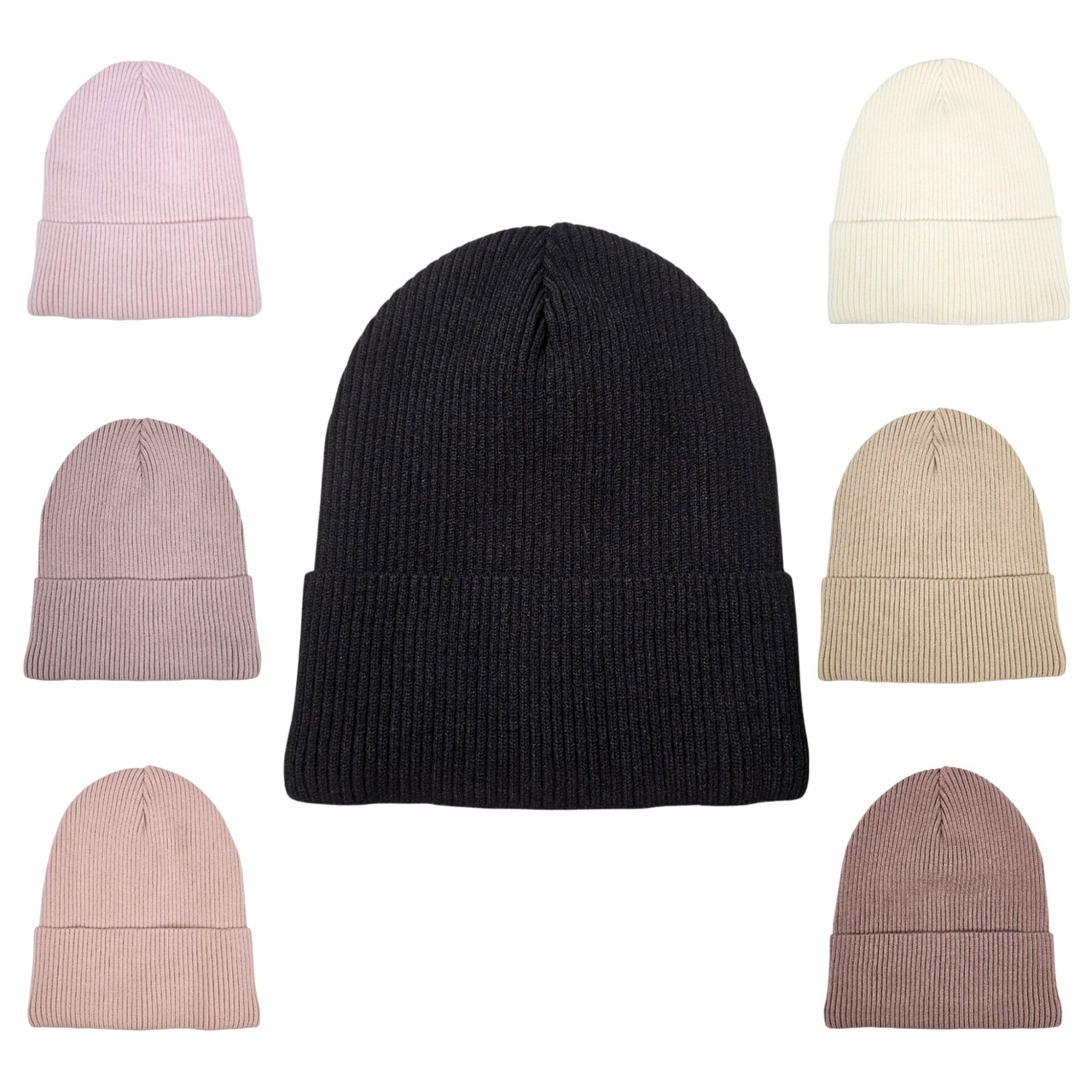 Вязана зимова підліткова та доросла шапка на флісі зі стрейч віскози з відворотом розмір 54 56