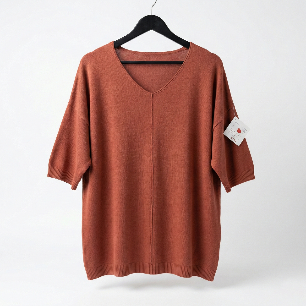 Жіноча кофта-американка GLSA (50-56). Теракотовий в'язаний светр з коротким рукавом, Батал, фото 1