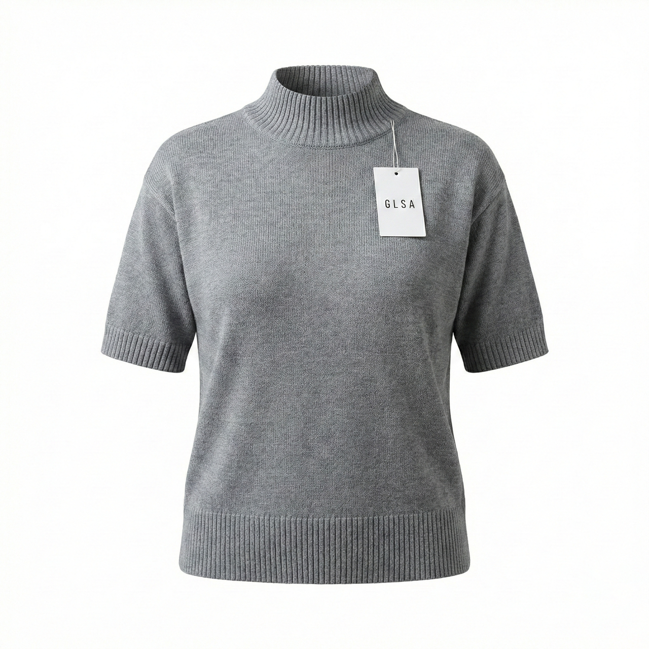 Жіноча кофта-американка сіра GLSA (48-50). В'язаний светр з коротким рукавом та коміром-стійкою, фото 1