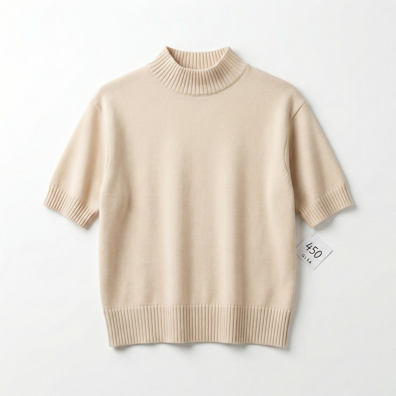 Жіноча кофта-американка GLSA (50-56). Бежевий в'язаний светр з коротким рукавом та коміром-стійкою, Батал, фото 1