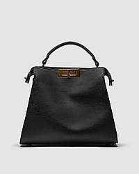 💎  Fendi Black Leather Large Iconic Essentially Peekaboo Top Handle Bag 28 х 24 х 12.5 см