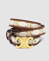 💫 Celine Medium Triomphe Belt In Triomphe Canvas And Calfskin White 100 х 2.3 см