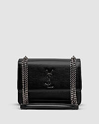 💎 Yves Saint Laurent Medium Sunset in Smooth Leather Black/Silver 22 x 16 x 7 см