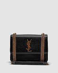 💎 Yves Saint Laurent Medium Sunset in Smooth Leather Black/Gold 22 x 16 x 7 см