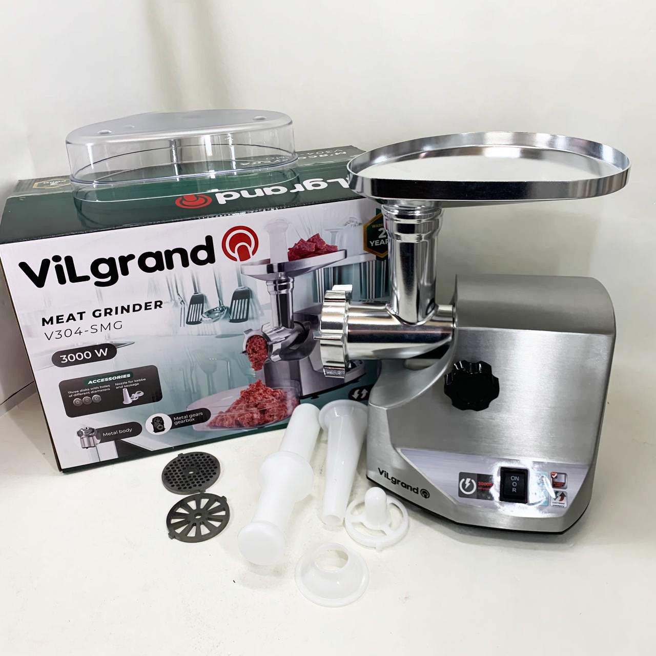 Електром'ясорубка 5 насадок ViLgrand, Електром'ясорубка з реверсом і насадкою для ковбаси VA-11, фото 1
