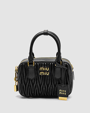 💎 Miu Miu Arcadie Matelassé Nappa Leather Bag Black 20 x 13 x 7 см, фото 1