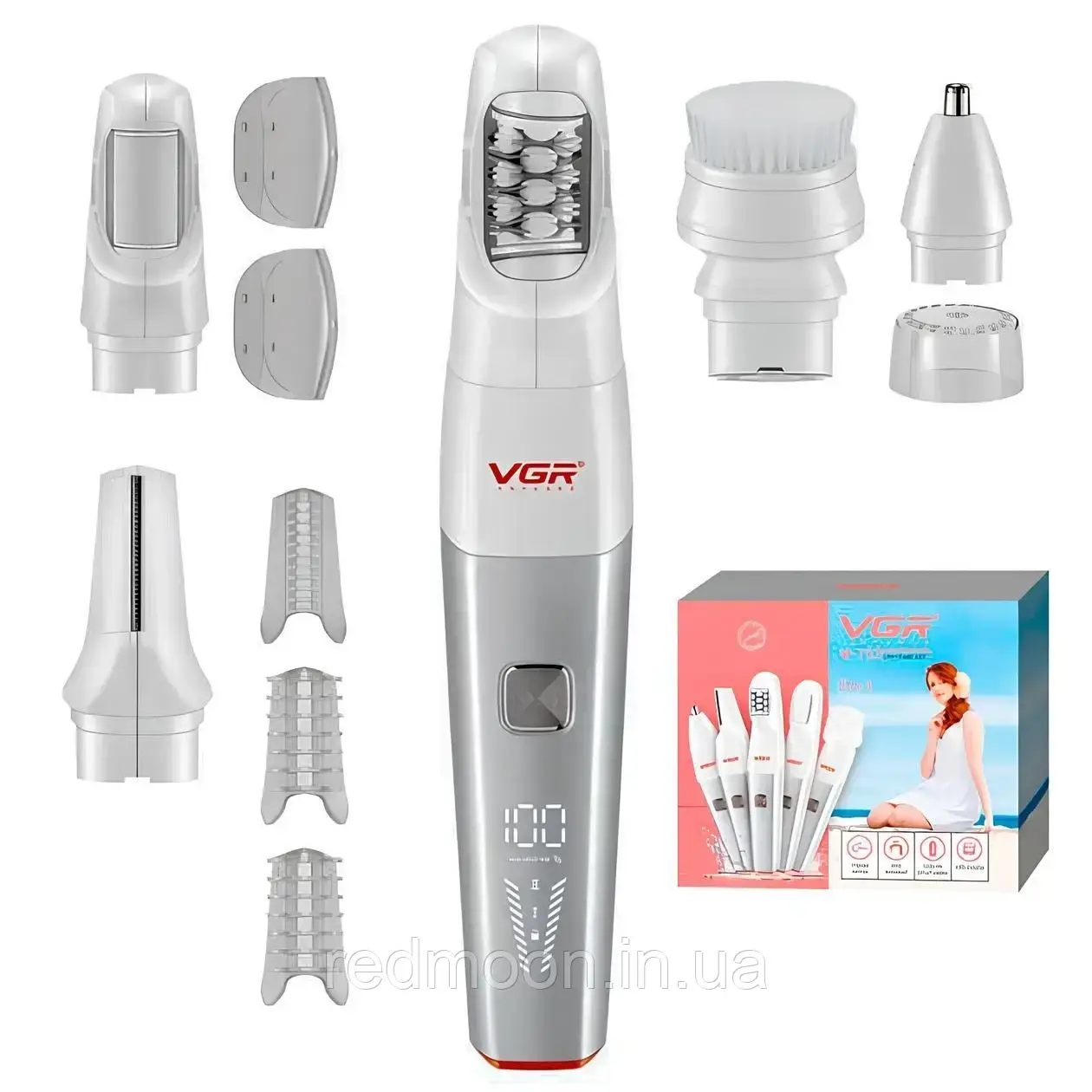 Епілятор жіночий з 5 насадками, від USB, VGR V-752, Червоний / Депілятор / Тример жіночий, фото 1