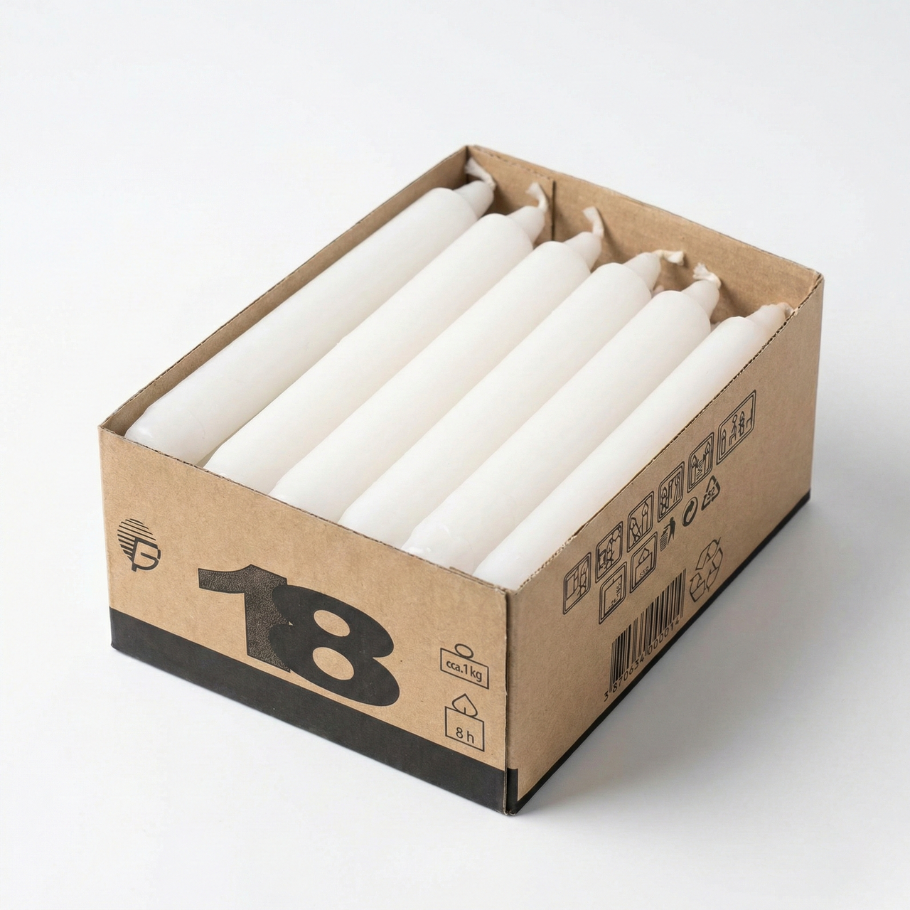 Набір свічок господарських FOBOS (18 шт). Білі парафінові свічки 8 годин горіння (18,5 см), фото 1