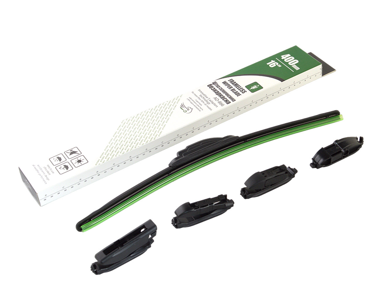 Щітка склоочисника безкаркасна 400 мм 16" (5 адаптерів)