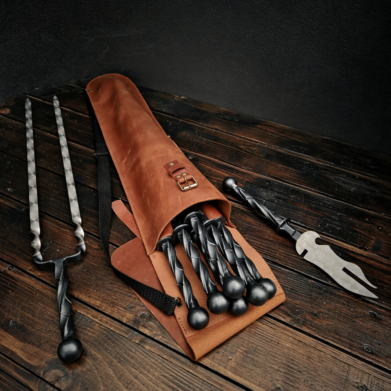 Набір шампурів у шкіряному чохлі "Кажан ГАРТ", фото 1