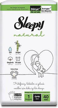 Підгузки дитячі Sleepy Natural newborn 1 (2-5 кг) 40 шт. для новонароджених