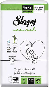 Підгузки дитячі Sleepy Natural mini 2 (3-6 кг) 42 шт. з індикатором вологості