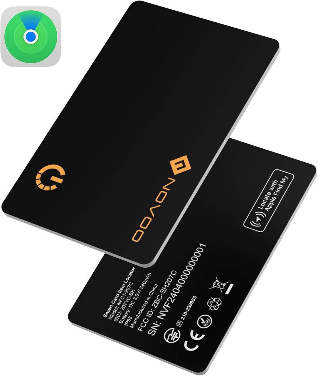 Картка-трекер для гаманця NOVOO SmartCard, Apple Find My, Bluetooth, IP68, 2 шт, фото 1