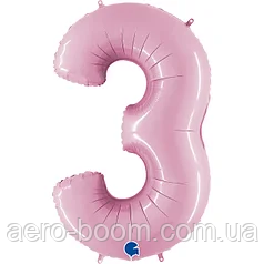 Фольгована цифра (100 см) Grabo 3 пастель рожева, фото 1