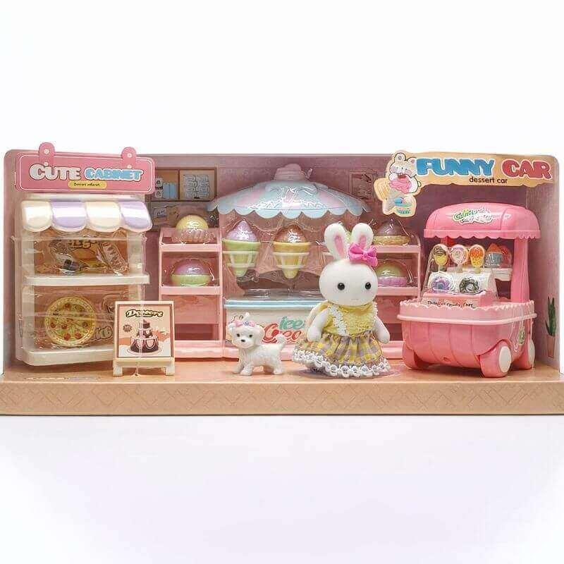 Ігровий набір Флоксові зайці “Бутік десертів” 6692 — магазин солодощів з фігуркою кролика, вітриною та візком морозива, фото 1