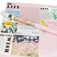 Плівка (калька) в листах "Газета з квітами на рожевому" (58 см х 58 см) 5 листів