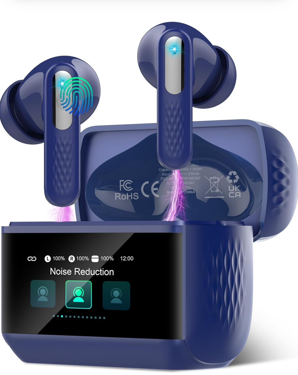 Навушники бездротові ZYHKON Wireless Earbuds, Bluetooth 5.4, сенсорний екран, ANC/ENC, IPX7, сині, фото 1