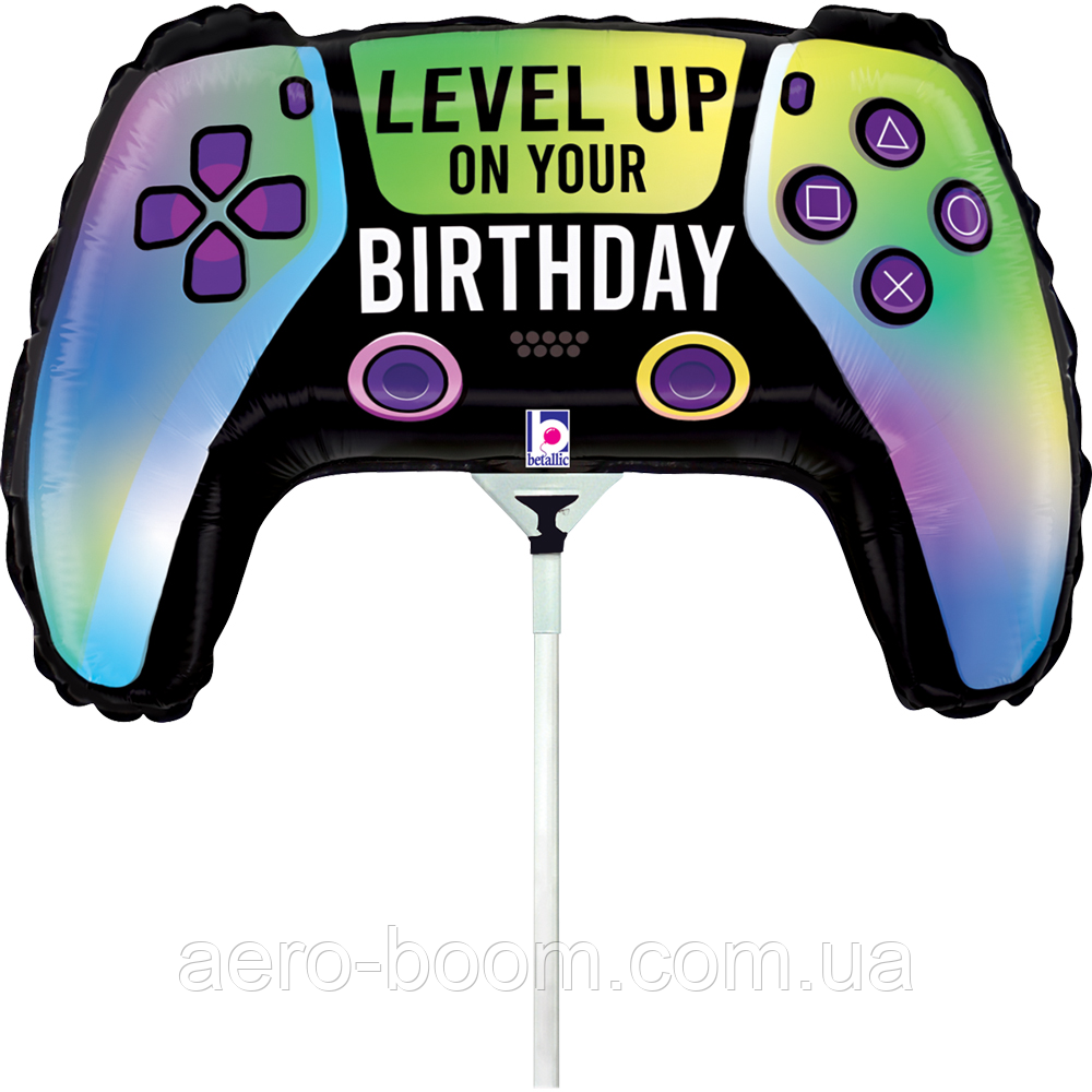 Фольгована кулька міні-фігура Grabo 14"(34 см) Джойстик "Level up on your Birthday", фото 1