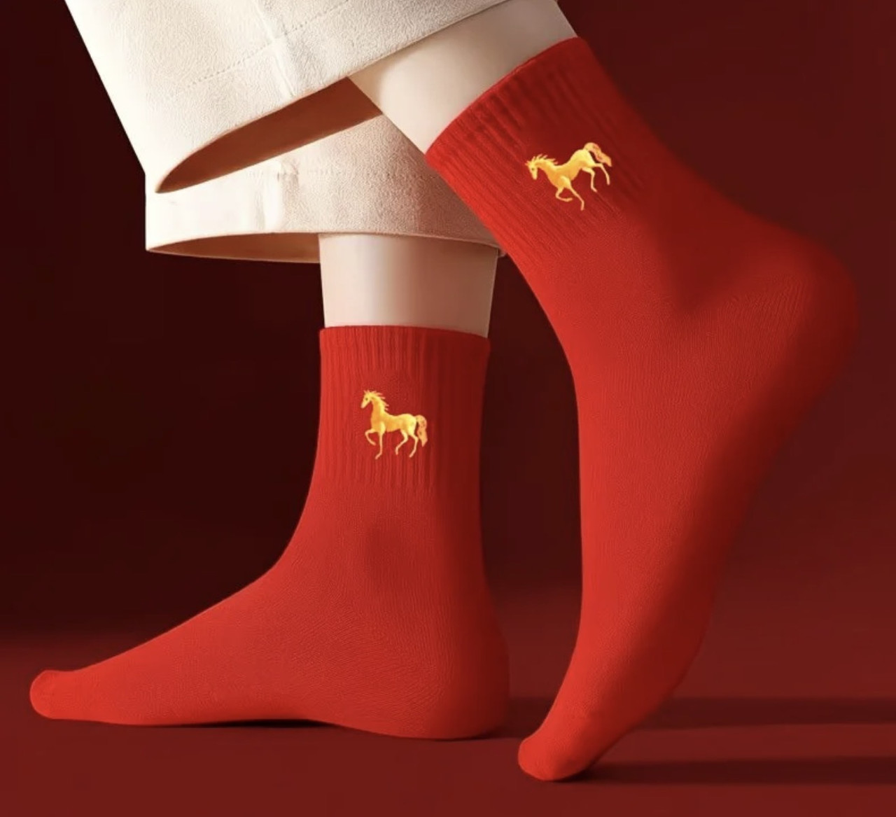 Турмалінові шкарпетки Червоні з Конячком для удачі, Процвітання, Здоров'я і Успіху в 9 періоді, фото 1