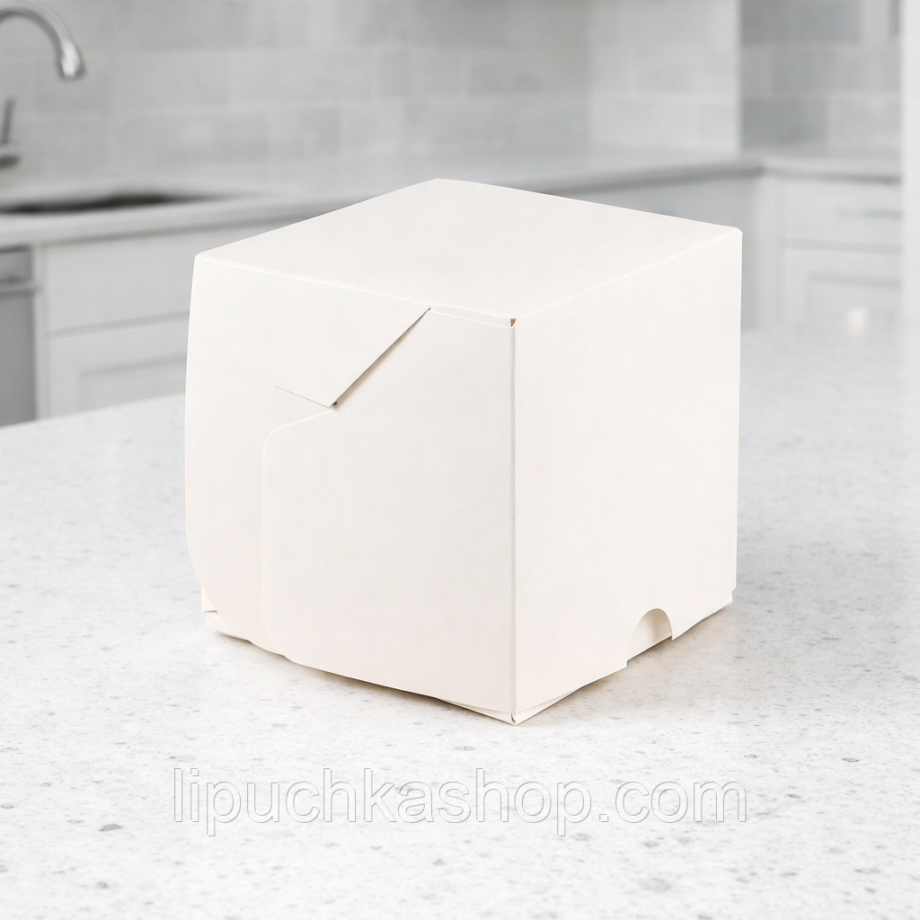 Коробка для бенто-торту з мелованого картону, біла, без віконця, 12х12х12 см, фото 1