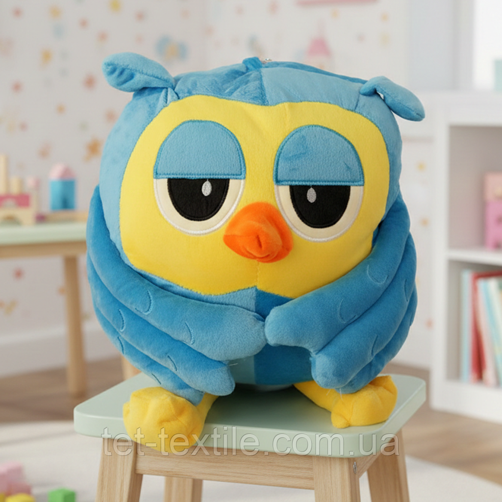 М'яка іграшка з пледом усередині Сова, синя
