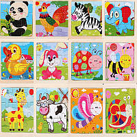 Набір 12 шт. розвивальний дерев'яний пазл іграшка монтеросі сортер для дітей 2-4 роки дерев'яний Animals (GS-214304)