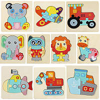 Набір 10 шт. розвивальний 3D-пазл монтесори іграшка сортер для дітей 2-4 роки дерев'яний 3D Puzzle (GS-214283)