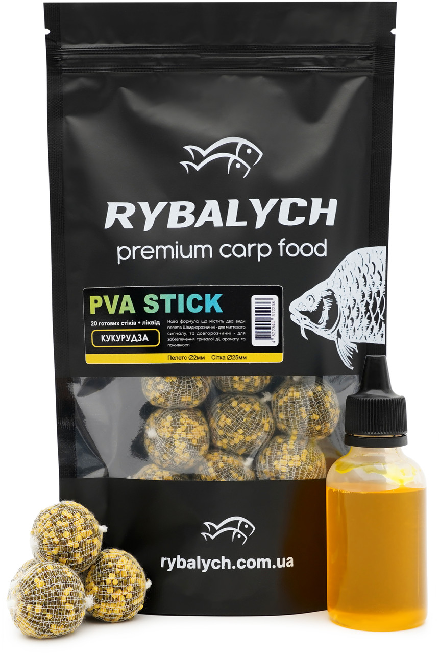 Готові ПВА стіки Rybalych Кукурудза 20шт + Ліквід 50мл (RYB-mPV202), фото 1