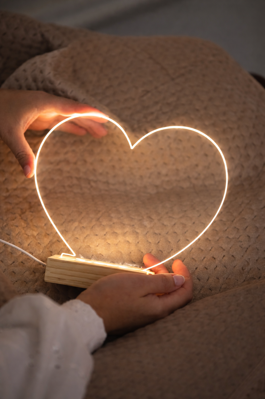 Постер з дизайном серце/круг, з деревʼяною підставкою та білою підсвіткою + маркер, фото 1