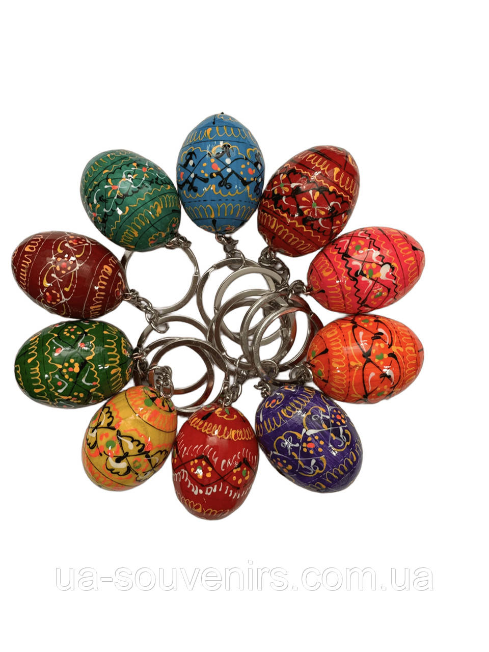 Великодній брелок з деревʼяним яйцем | Набір 10 кольорів | Ручний розпис | Українська писанка, фото 1