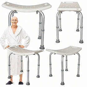 Стілець (табурет) для ванної та душу - 120 кг — алюмінієвий, регульований 39–52 см, з ручками та тримачем лійки