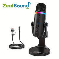 USB мікрофон ZealSound K66 PRO, конденсаторний, RGB, noise canceling, touch control, чорний