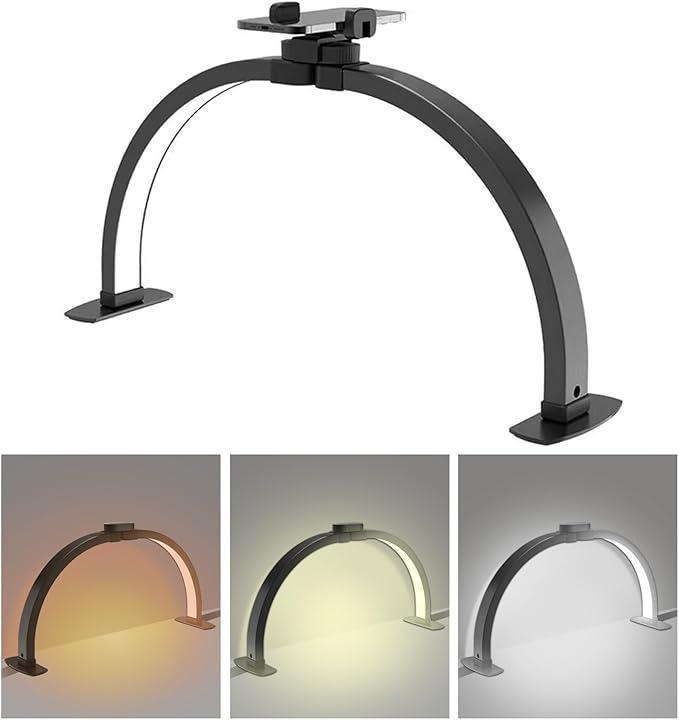 Безтіньова настільна лампа складна "півмісяць" 28Вт  d-22 з тримачем для телефону Чорна, фото 1