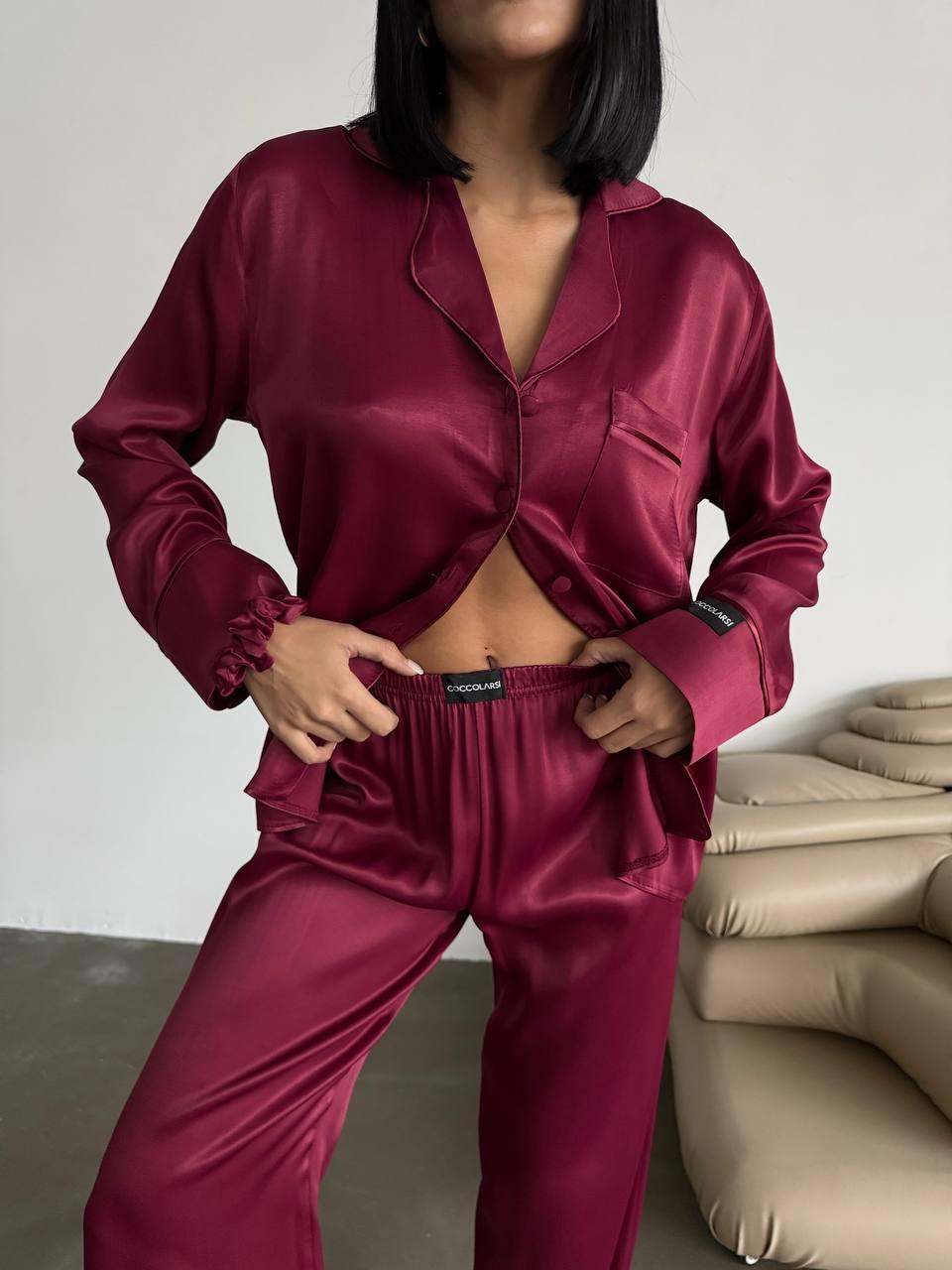 Жіноча піжама преміум якості, бордовий L, фото 1