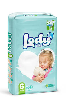 Підгузки дитячі Lody Baby Air XL 6 (16+ кг) Mega 74 шт. для дорослих малюків велика упаковка