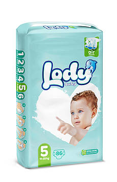 Підгузки дитячі Lody Baby Air junior 5 (11-25 кг) Mega 86 шт. одноразові для активних дітей велика упаковка