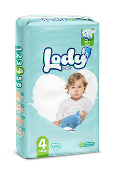 Підгузки дитячі Lody Baby Air maxi 4 (7-18 кг) Mega 100 шт. дихаючі на липучках велика упаковка
