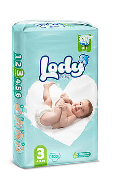 Підгузки дитячі Lody Baby Air midi 3 (4-9 кг) Mega 100 шт. дихаючі натуральний склад велика упаковка