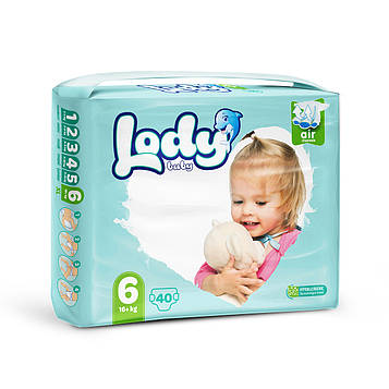 Підгузки дитячі Lody Baby Air XL 6 (16+ кг) Jumbo 40 шт. для дорослих малюків