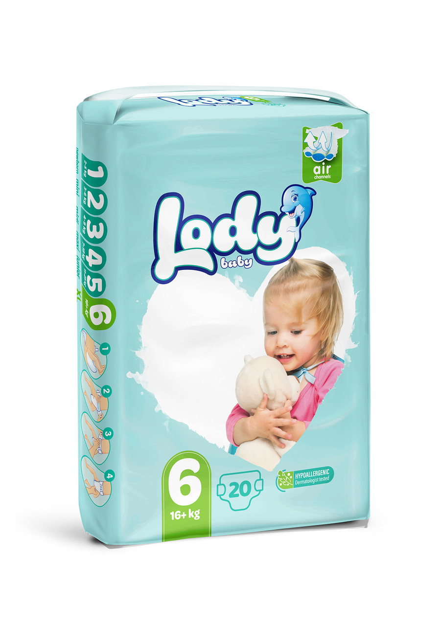 Підгузки дитячі Lody Baby Air XL 6 (16+ кг) 20 шт. для дорослих малюків, фото 1