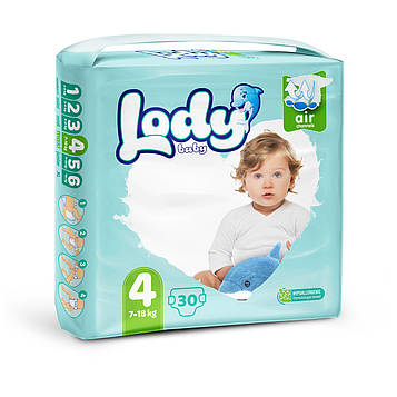Підгузки дитячі Lody Baby Air maxi 4 (7-18 кг) 30 шт. дихаючі на липучках