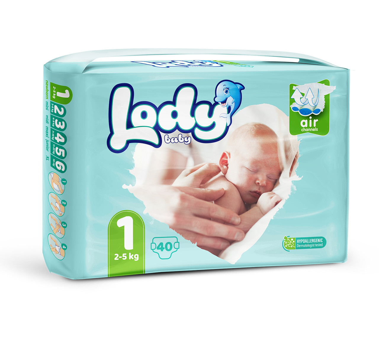 Підгузки дитячі Lody Baby Air newborn 1 (2-5 кг) 40 шт. для новонароджених дихаючі, фото 1