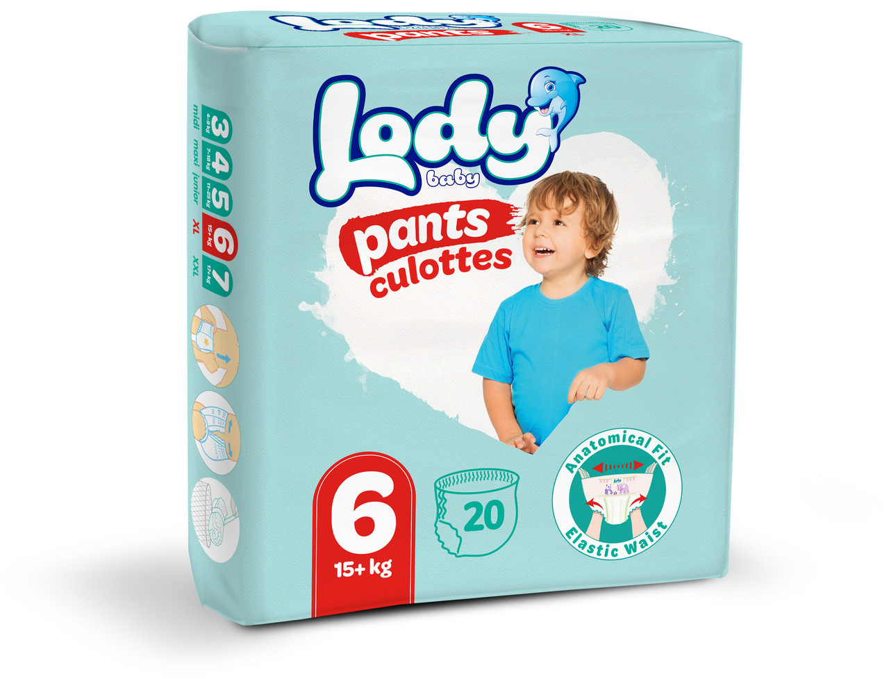 Підгузки-трусики дитячі Lody Baby Pants Culottes XL 6 (15+ кг) 20 шт. дихаючі еластичні, фото 1