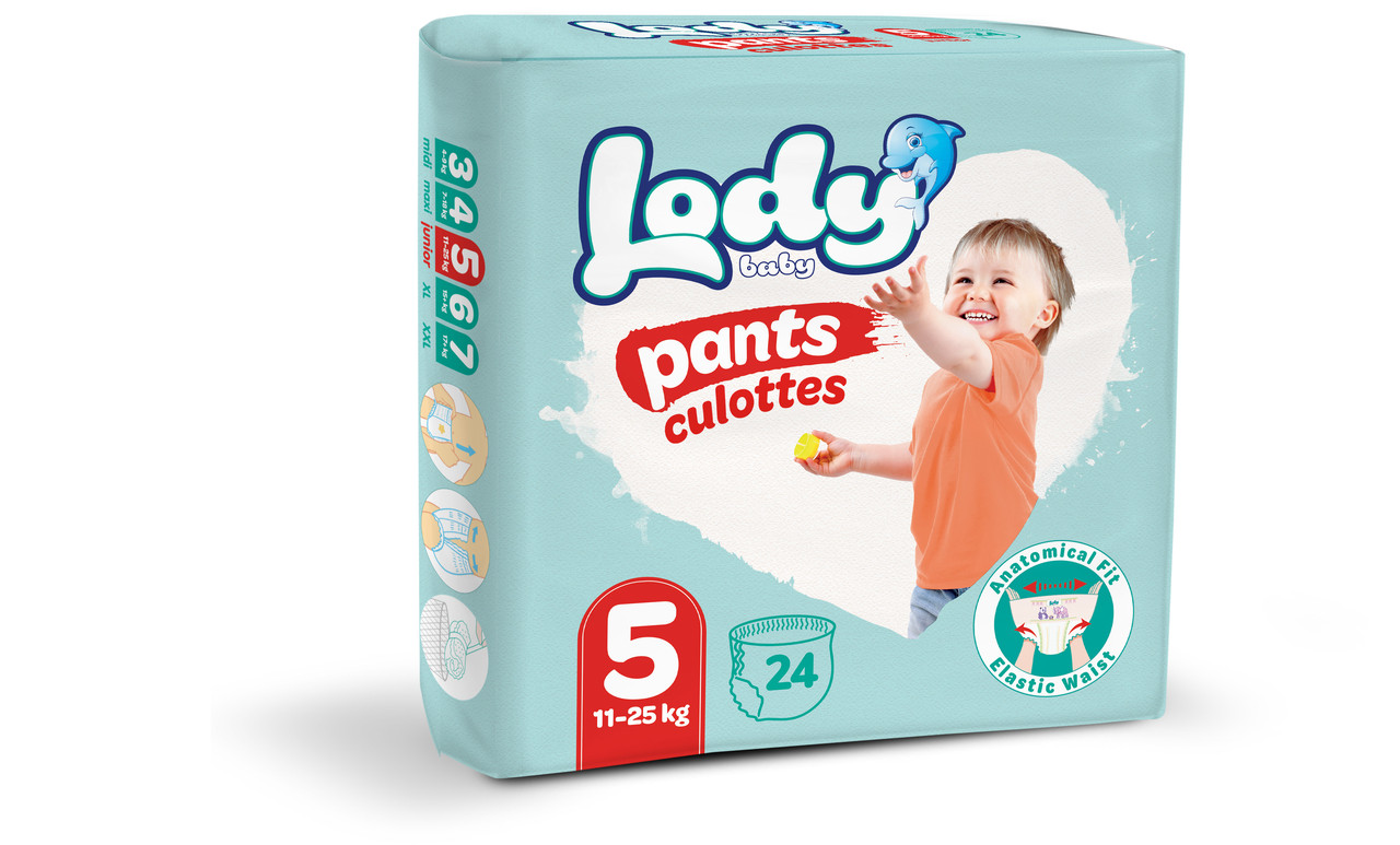 Підгузки-трусики дитячі Lody Baby Pants Culottes junior 5 (11-25 кг) 24 шт. памперси для дорослих малюків, фото 1