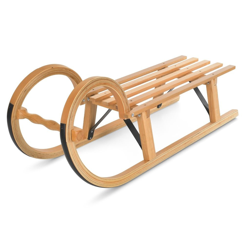 Санки дерев'яні Bambi JSXQ-21F з металевими кріпленнями та пластиковими накладками на полоззя легкі дитячі зимові санки, фото 1