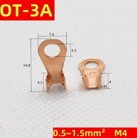 Мідний кабельний наконечник 3 А, під болт M4 мм переріз 0.5-1.5 мм2