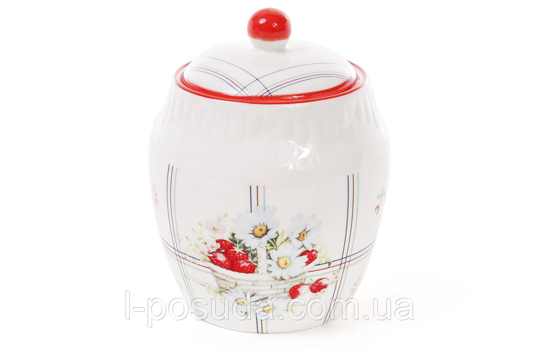Порцелянова банка 400 мл з кришкою Полуниця, фото 1