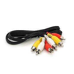 Кабель Audio-Video 3хRCA (тато) => 3хRCA (тато), CCA, круглий, Black, 1,2 м, (OEM)